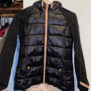 Michael Kors Girl Down Fill Black/Pink Puffer Quilted Hood Jacket Coat